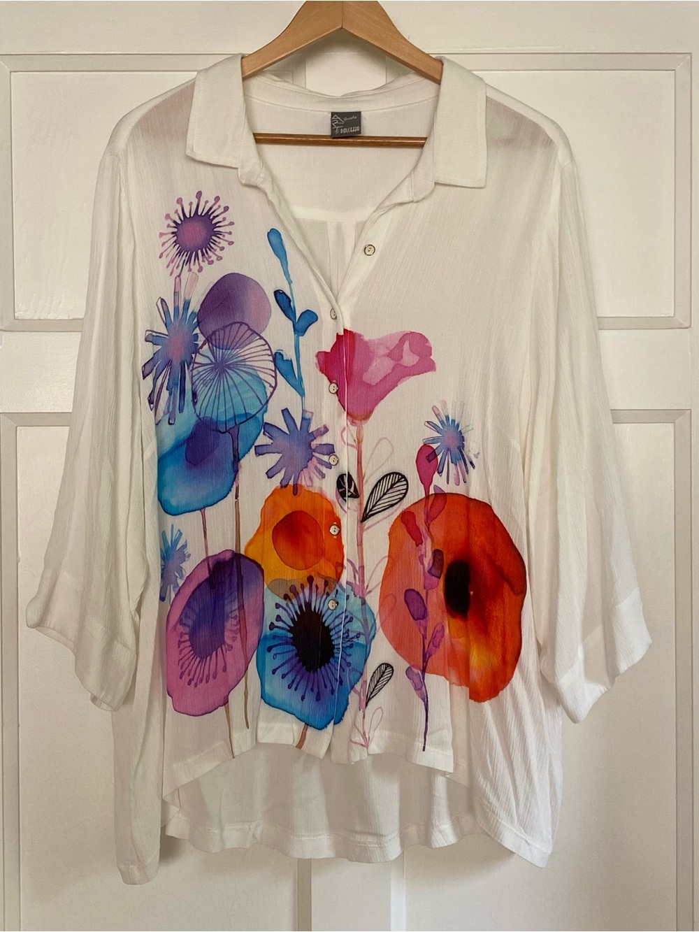 Dolcezza Simply Art Chris Cozen Poppy Floral Crinkle Tunic Blouse